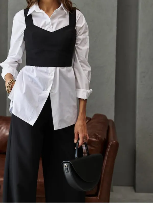 Black_Layered_Corset_Style_Top_with_White_Shirt_&_High_Waist_Trouser_Set