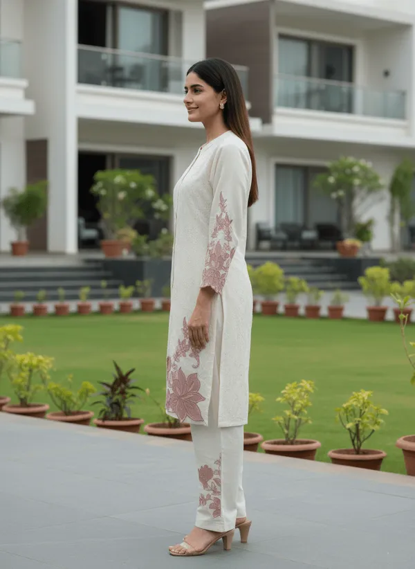 Pack_Of_2_-_White_Cotton_Kurta_Set_And_Green_Acrylic_Sweater