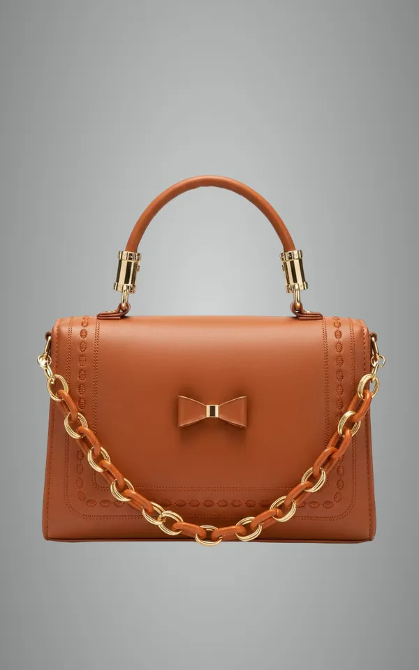 Tan_Leather_Handbag_with_Gold_Chain_and_Bow_Detail