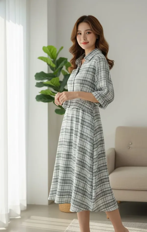 Gray_Checkered_Midi_Dress_for_Women