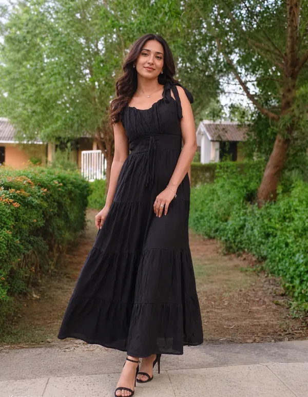 Cropp Buddy Midnight Grace Tiered Maxi Dress Description: Price in India -  Buy Cropp Buddy Midnight Grace Tiered Maxi Dress Description: online at  https://croppbuddy.com