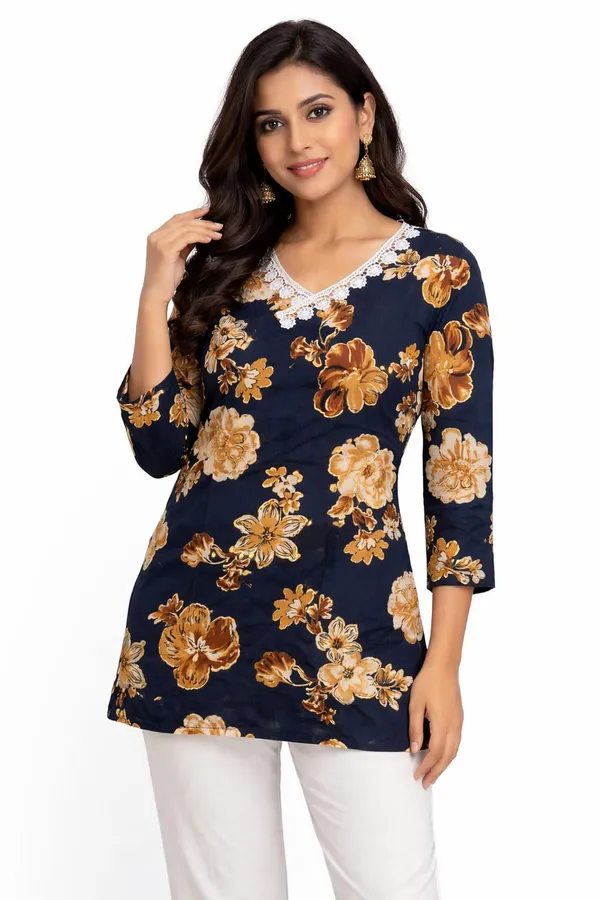 Navy_Blue_Floral_Printed_Straight_Kurti