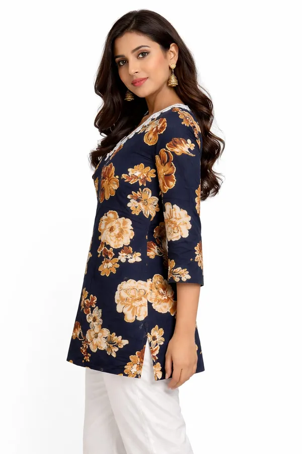 Navy_Blue_Floral_Printed_Straight_Kurti