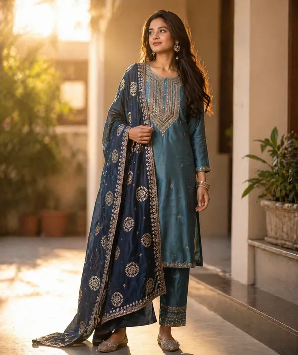 Royal_Teal_Embroidered_Suit_Set_with_Printed_Dupatta_