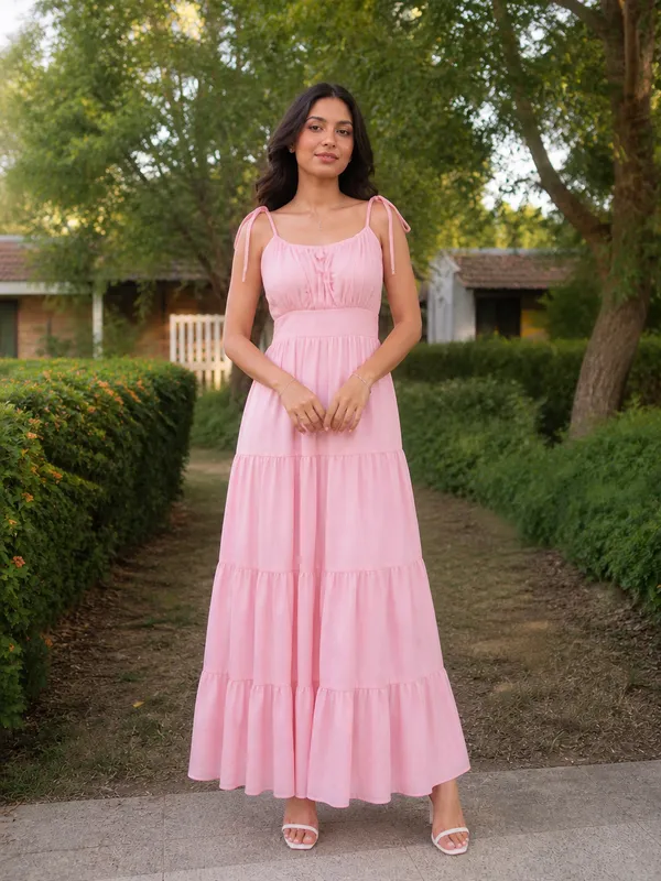 Cropp Buddy pink Bloom Tiered Maxi Dress Price in India - Buy Cropp Buddy  pink Bloom Tiered Maxi Dress online at https://croppbuddy.com