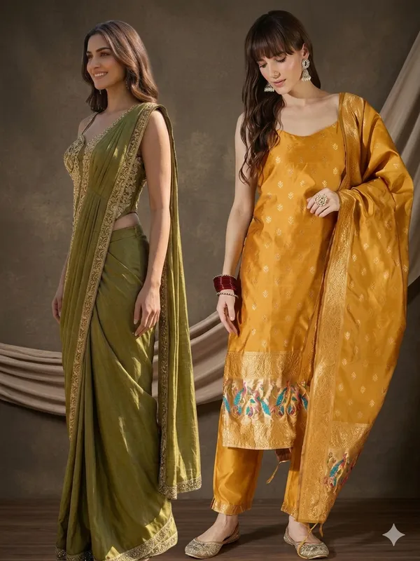 Pack_Of_2_-_Olive_Green_Cotton_Premium_Sharara_Set_And_Yellow_Cotton_Premium_Kurta_Set