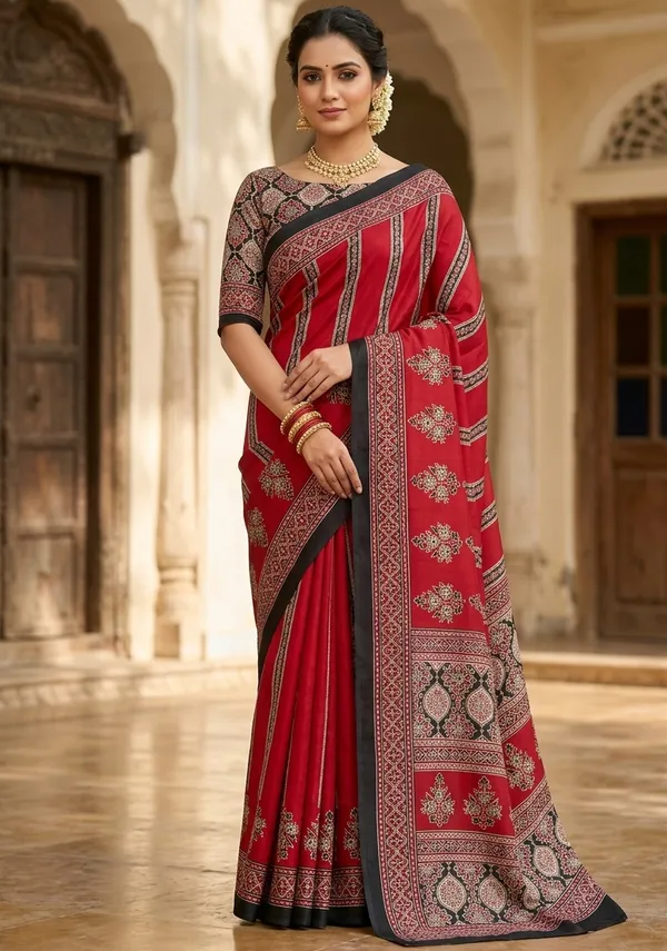 Maroon_Ajrakh_Printed_Soft_Crape_Silk_Natural_Print_Saree