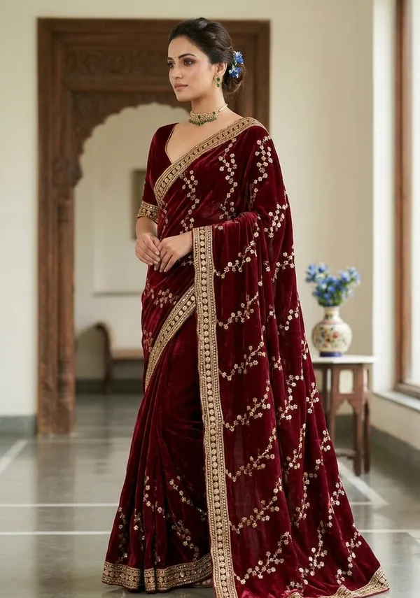 Women_S_Premium_Embroidered_Partywear_Saree_Beautiful_Floral_Embroidered_Scallop_Border_Festival_Special_Saree_Trendy_Saree_2026_Saree_With_Golden_Sequins_Work_Designer_Blouse