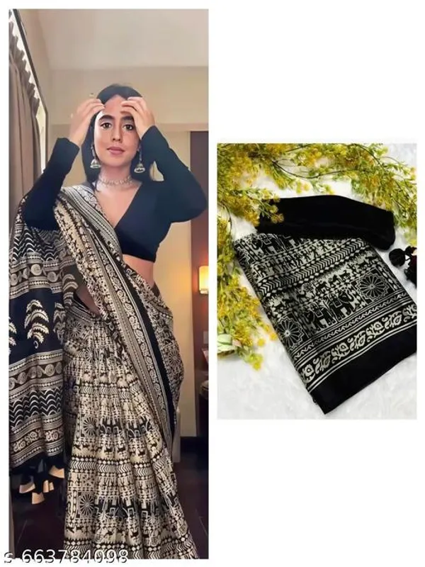 Black_Special_Silk_Print_Saree_For_Daily_And_Partywear_And_Uniform_Saree_Small_Figar_Saree