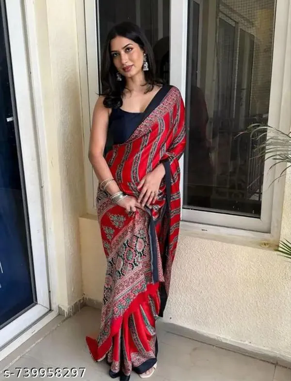 Rosewood_Striped_Ajrakh_Hand_Printed_Crape_Silk_Saree