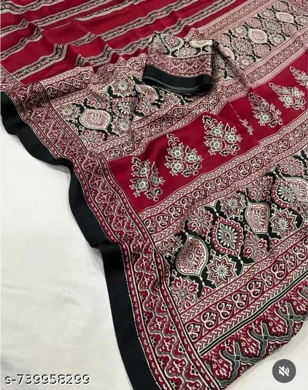 Maroon_Ajrakh_Printed_Soft_Crape_Silk_Natural_Print_Saree
