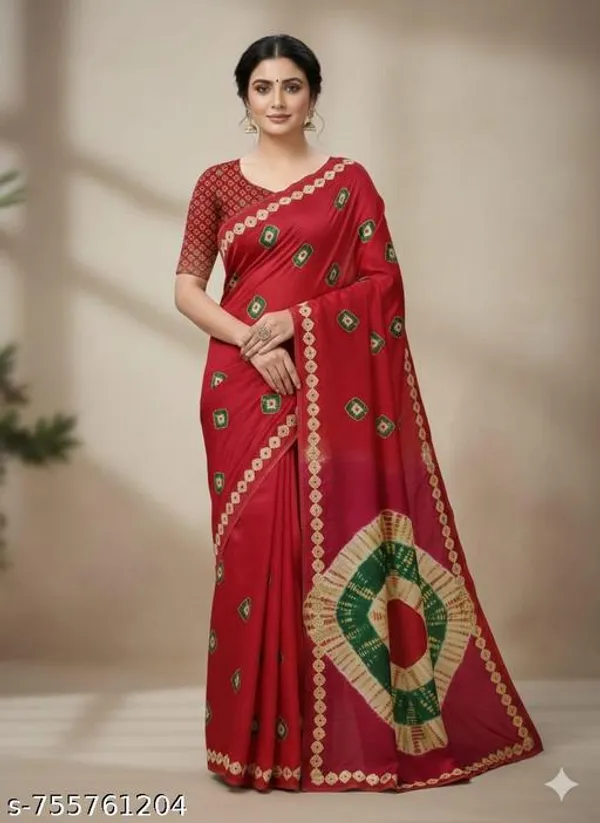 Pink_Trending_New_Designer_Bandhani_Print_Saree_With_Fancy_Blouse