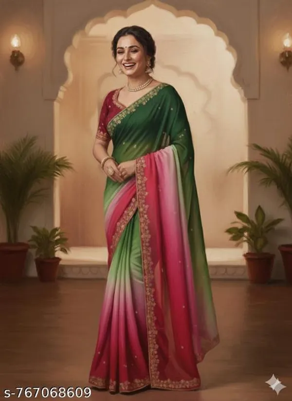 Pure_Georjette_Chiffon_Ombre_Saree_With_Multi_Sequence_Embroidery_Matching_Blouse