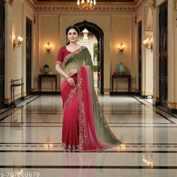 Pure_Georjette_Chiffon_Ombre_Saree_With_Multi_Sequence_Embroidery_Matching_Blouse