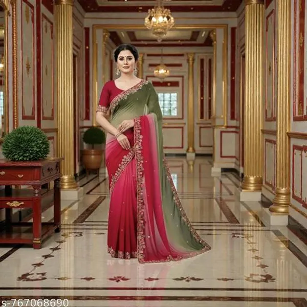 Pure_Georjette_Chiffon_Ombre_Saree_With_Multi_Sequence_Embroidery_Matching_Blouse