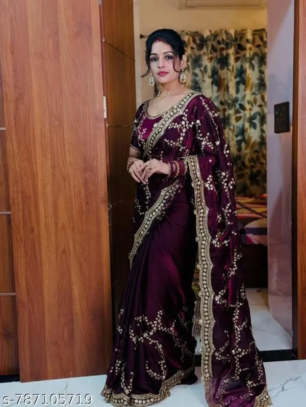 Wine_Premium_Women_Partywear_Designer_Beautiful_Florel_Design_Saree_With_Fancy_Blouse