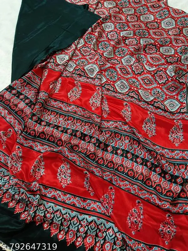 Red_And_Black_Special_Gaji_Soft_Ajrakh_Printed_Saree_With_Contrast_Unstished_Blouse