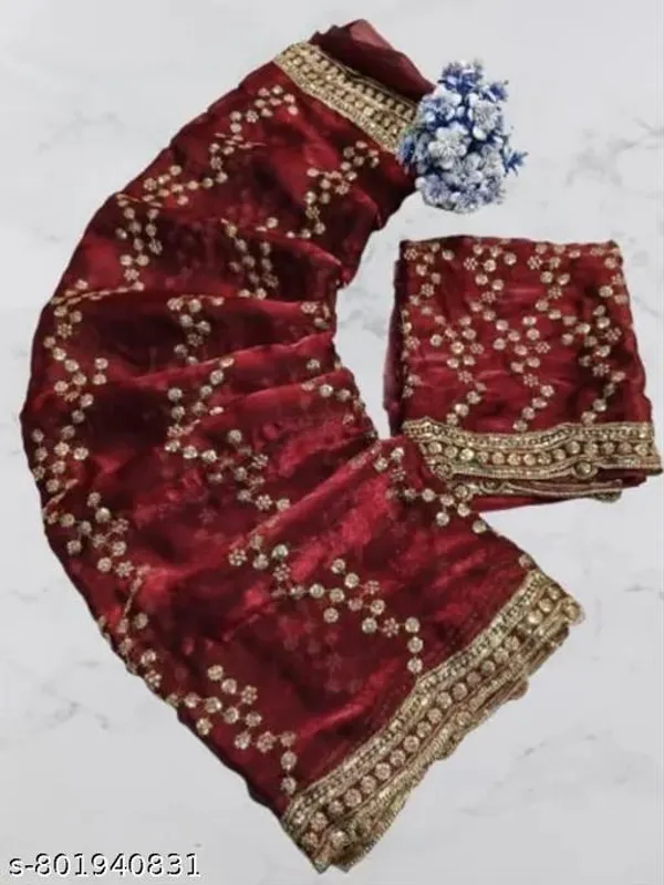 Maroon_Women_Premium_Embroidered_Partywear_Saree_Beautiful_Floral_Embroidered_Scallop_Border_Festival_Special_Saree_Trendy_Saree_2026_Saree_With_Golden_Sequins_Work_Designer_Blouse