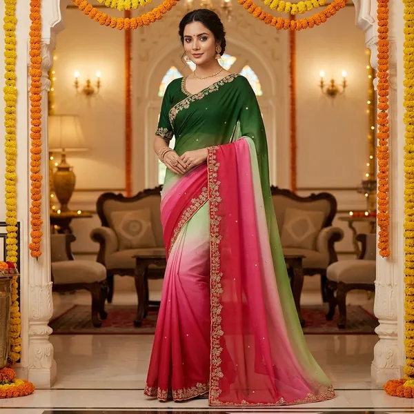 Multicolor_Pure_Georjette_Chiffon_Ombre_Saree_With_Multi_Sequence_Embroidery_Matching_Blouse