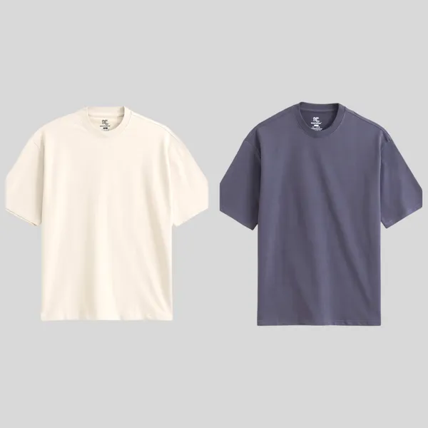 Oversized_T_Shirt_For_Men,_Charcoal_Grey_And_Ivory_Cream_Combo_Pack_Of_2