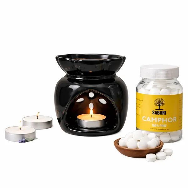 Ceramic_Diffuser_(Black)_and_50_Grams_Kapoor_Tablet_Combo_-_And_2_pcs_of_Tea_Light_Candles
