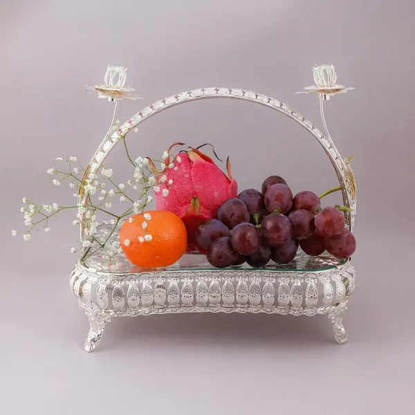 Premium_Silver-Plated_Decorative_Fruit_Basket_With_Candle_Holders