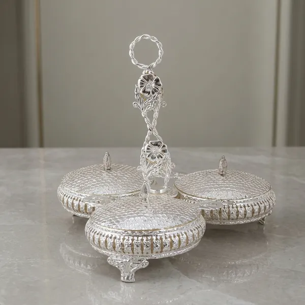 Auriesta_Condiment_Set_Of_1_-_Silver-Toned_Triple_Compartment_Serving_Set_With_Lid_And_Holder