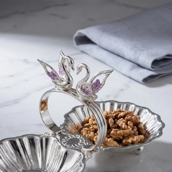 Swan_With_Two_Serving_-_Decorative_Silver-Toned_Dry_Fruit_Serving_Tray_Set