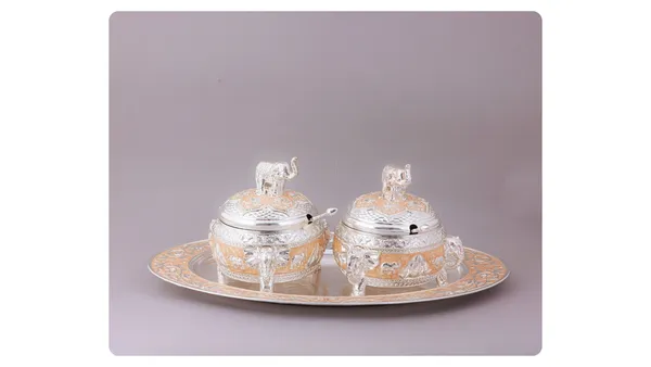 Silver-Plated_Engraved_Honey_Pot_Set_With_Tray_-_Set_Of_2_With_Spoons