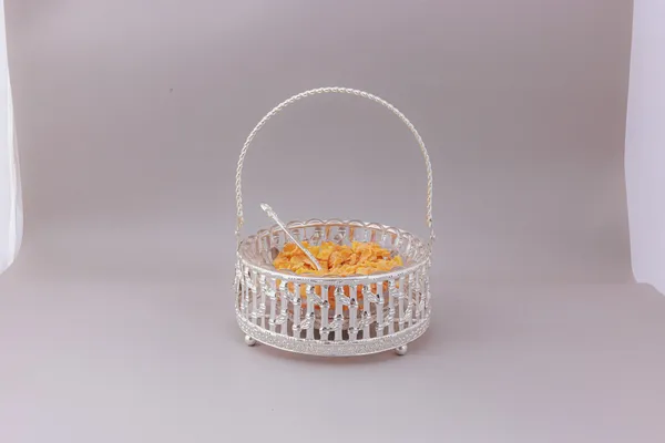Elegant_Silver-Toned_Metal_Basket_With_Handle_And_Glass_Bowl
