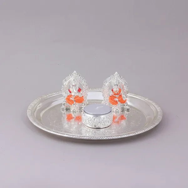 Silver-Plated_Pooja_Thali_Set_With_Lakshmi_Idols_And_Diya