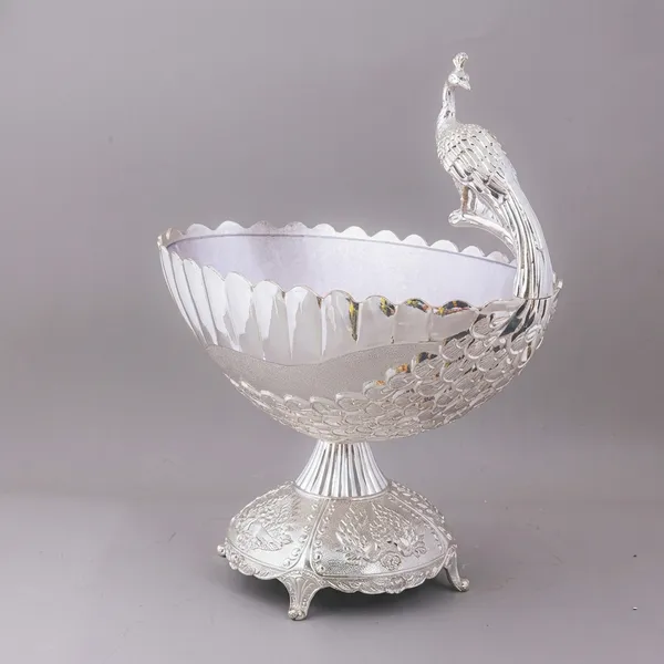Auriesta_Peacock_Fruit_Basket_-_Decorative_Silver-Toned_Metal_Bowl_With_Peacock_Handle