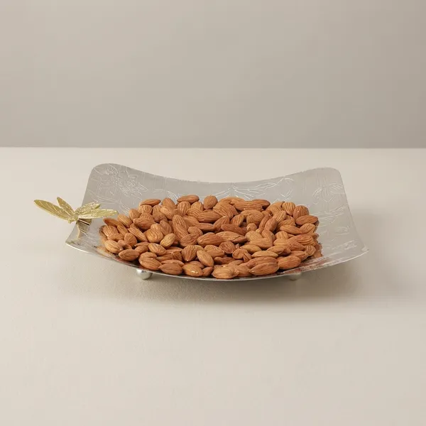 Decorative_Stainless_Steel_Serving_Plate_With_Golden_Leaf_Handle