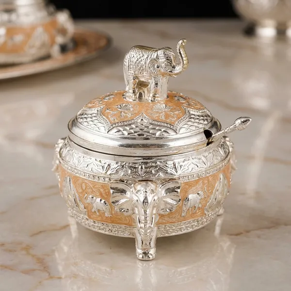 Silver-Plated_Engraved_Honey_Pot_Set_With_Tray_-_Set_Of_2_With_Spoons
