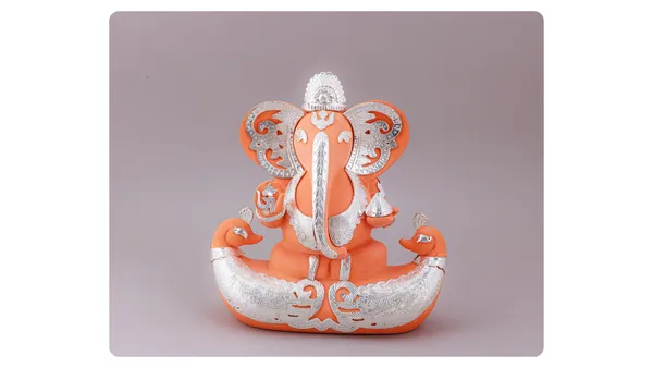 Decorative_Lord_Ganesha_Idol_-_Orange_&_Silver_Finish