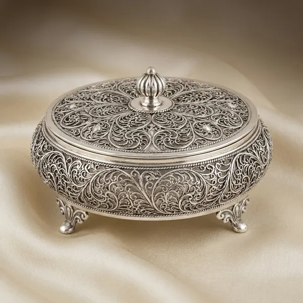 Laddu_Round_Box_-_Decorative_Silver-Plated_Storage_Container