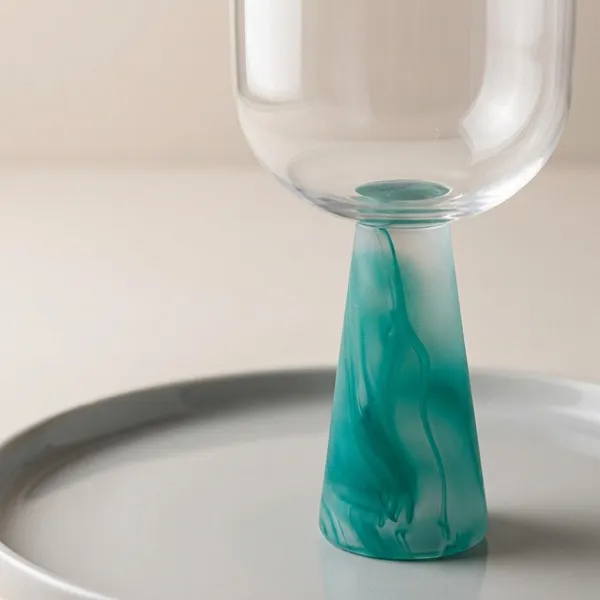 Frosted_Wine_Glasses_With_Turquoise_Geometric_Base_-_Set_Of_2