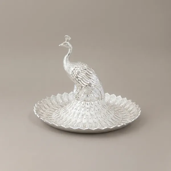 Auriesta_Peacock_Platter_-_Large_Silver-Toned_Decorative_Serving_Tray