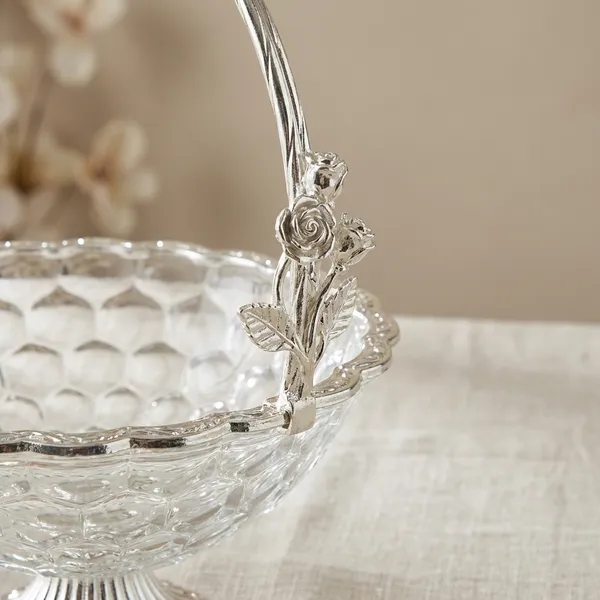 Elegant_Silver-Toned_Flower_Glass_Basket_With_Handle