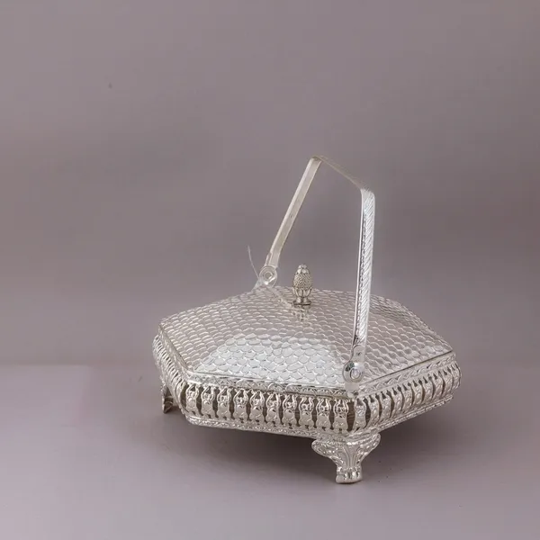 Hexagon_Dry_Fruit_Basket_With_Handle_And_Lid_-_Handcrafted_Silver-Toned_Metal_Basket