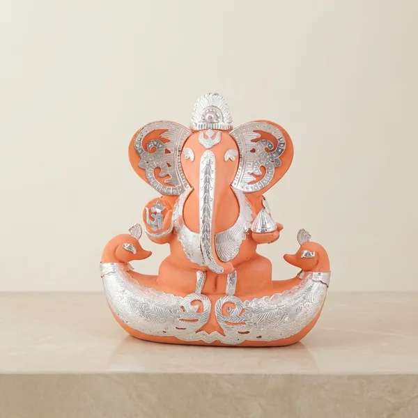 Lord_Ganesha_Idol_With_Original_Stone_Base_-_Orange_And_Silver_Decorative_Figurine