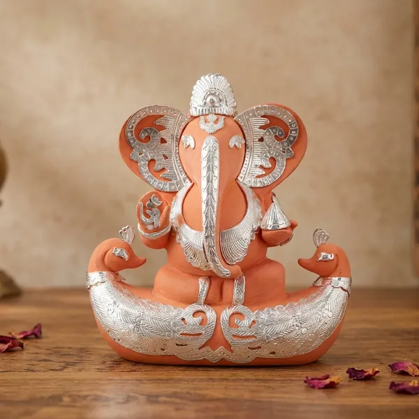 Lord_Ganesha_Idol_With_Original_Stone_Base_-_Orange_And_Silver_Decorative_Figurine