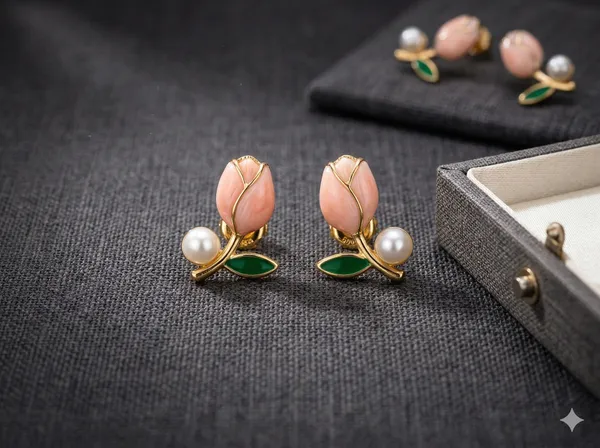 Blushing_Tulip_Enamel_Studs_|_Morning_Dew_Tulip_Earrings_For_Women