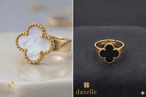 Set_of_2_Rings_|__Midnight_Fortune_Lucky_Four_Leaf_Clover_18K_Gold_Tone_Titanium_Steel_Anti_Tarnish_Ring_And_Moonlit_Meadow_Lucky_Four_Leaf_Clover_18K_Gold_Tone_Titanium_Steel_Anti_Tarnish_Ring_For_Women