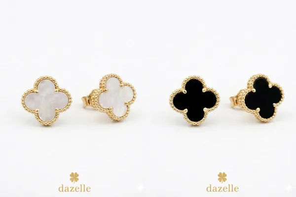 Set_Of_2_Pair_of_Earrings_|_18K_Gold_Tone_Titanium_Steel_Anti_Tarnish_Moonlit_Meadow_Lucky_Four_Leaf_Clover_Earrings_And_Midnight_Fortune_Lucky_Four_Leaf_Clover_18K_Gold_Tone_Titanium_Steel_Anti_Tarnish_Earrings_For_Women