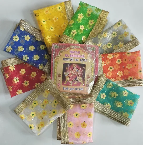 Multicolor_Traders_Mata_Chunar_Set_And_Shringaar_Dani_Navratri_Special_For_Durga_Mata_Puja_And_Decoration_9_Colors_Chunari_For_9_Days_With_20_Items_Of_Shringaar_Devi_Maa_Ki_Chunri_Aur_Shringaar
