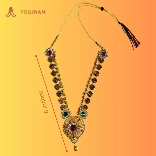 Gold_Kanthi_Necklace_For_God_Goddess_Divine_Celebrations_Decoration_And_Gifting_Puja_Accessories_For_Ganpati_Navrati_And_Other_Hindu_Festivals_Swastik_8_Inch