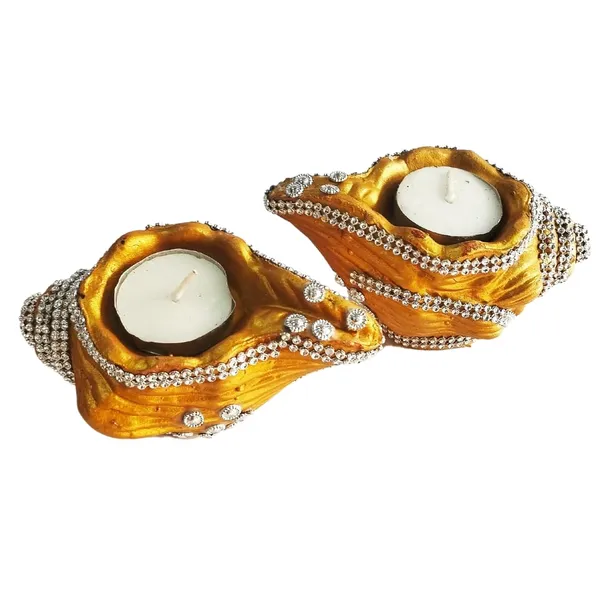 Gold_Diwali_Diya_Shell_Shape_Handmade_Teracotta_Clay_Diya_With_Silver_Lace_Decoration_Set_Of_2_10_Free_Tea_Ligth_Wax_Candles_Ideal_For_Diwali_Gifting_Home_Decoration