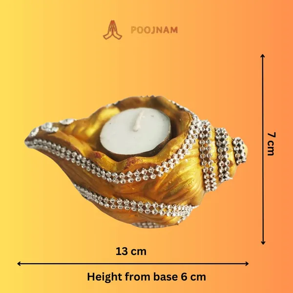 Gold_Diwali_Diya_Shell_Shape_Handmade_Teracotta_Clay_Diya_With_Silver_Lace_Decoration_Set_Of_2_10_Free_Tea_Ligth_Wax_Candles_Ideal_For_Diwali_Gifting_Home_Decoration