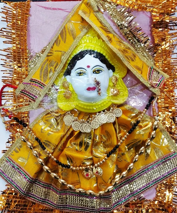 Yellow_Polyfibre_Lakshmi_Mukhota_With_Saree_And_Shringaar_Devi_Ma_Shringaar_For_Margashirsha_Varalakshmi_Vrath_Puja_And_Decoration